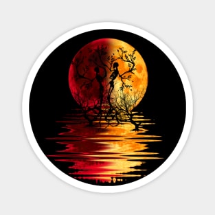 yellow red moon dead trees lovers Magnet